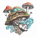 psychedelic mushroom coming out of head tattoo design idea