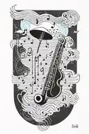 Mahler, trombone, thunder, storm, ornamental, musical notes tattoo design idea