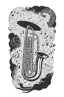 Mahler, trombone, thunder, storm, ornamental, musical notes tattoo design idea