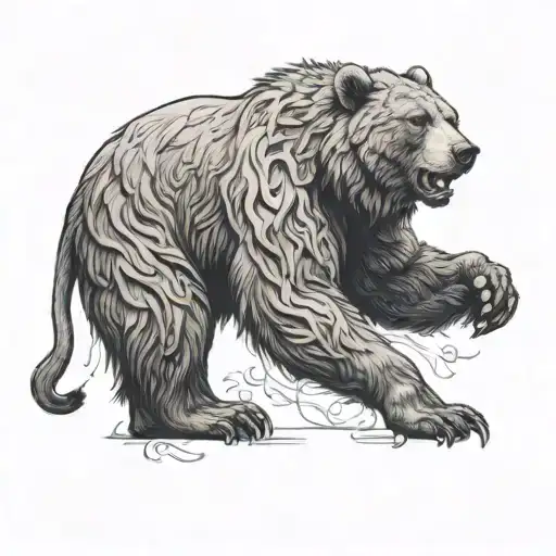 A bear standing in fighting lion pose tattoo design idea