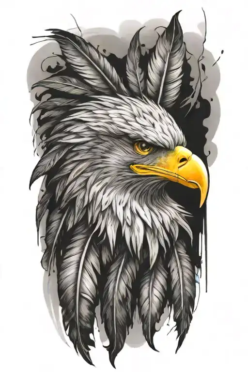 eagle feather dripping ink tattoo design idea