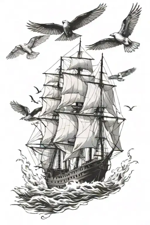 burn the ship birds flying tattoo design idea