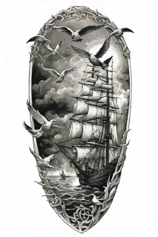 burn the ship birds flying tattoo design idea