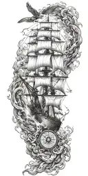 burning ship incorporate compass incorporate knot incorporate eagle tattoo design idea