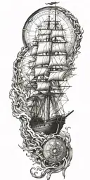 burning ship incorporate compass incorporate knot incorporate eagle tattoo design idea