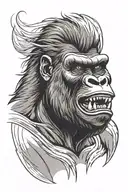 Portrait of raging gorilla with mouth fully open. Gaizing angry straight forward. Thin lines. shaded black and grey tattoo design idea