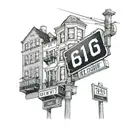 buildings with street sign that says 617 to 206 tattoo design idea