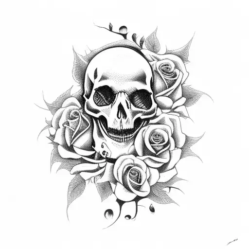Vines and roses with skulls tattoo design idea