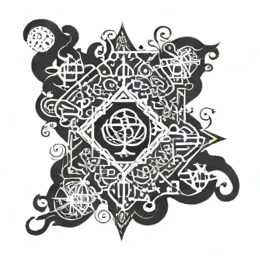 A trap-inspired sleeve tattoo with intricate patterns and symbols tattoo design idea