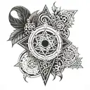 A trap-inspired sleeve tattoo with intricate patterns and symbols tattoo design idea