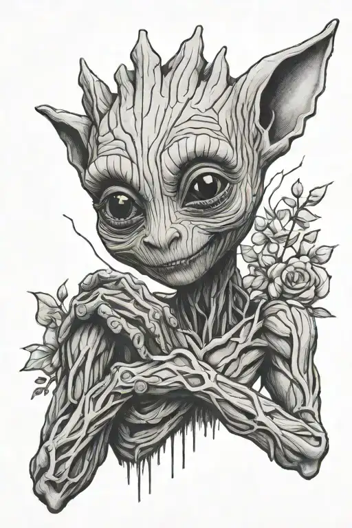 Groot Dobby Stitch holding tattoo design idea