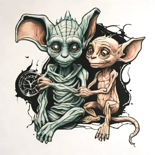 Arm tattoo Groot Holding Dobby And Stitch tattoo design idea