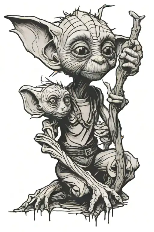 Arm tattoo Groot Holding Dobby And Stitch tattoo design idea
