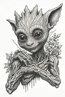 Groot Dobby Stitch holding tattoo design idea