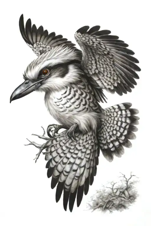 kookaburra flying birds eye view tattoo design idea