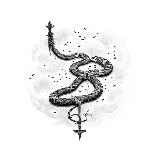 a sword surrounded by a snake, with "Muzan" written on the sword tattoo design idea