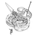 a sword surrounded by a snake, with "Muzan" written on the sword tattoo design idea
