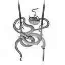 a sword surrounded by a snake, with "Muzan" written on the sword tattoo design idea