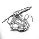 a sword surrounded by a snake tattoo design idea