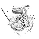 a sword surrounded by a snake tattoo design idea
