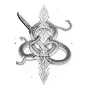 a sword surrounded by a snake tattoo design idea