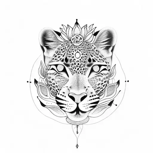 a leopard on a lotus flower tattoo design idea