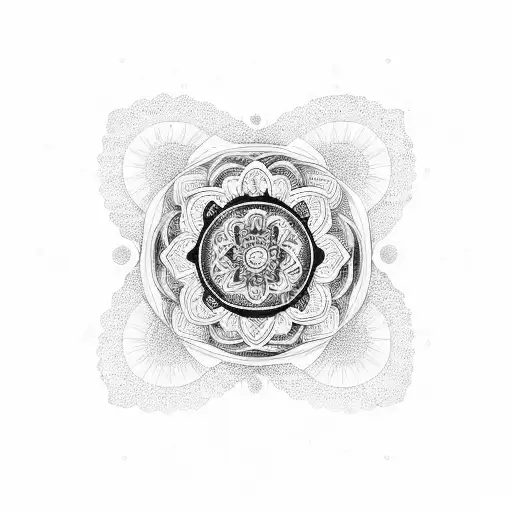 An intricate mandala design incorporating symbols of healing and light, representing the balance and harmony in the universe tattoo design idea