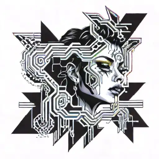 mirror horror girl face surrounded my music notes tattoo design idea