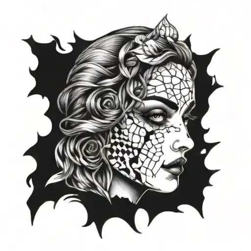 mirror horror girl face tattoo design idea