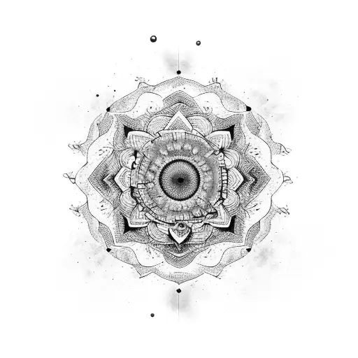 mandala , black patch, gemetric, chest piece, coverup portrait tattoo design idea