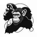 A surreal composition of the three wise monkeys (see no evil, hear no evil, speak no evil) with a modern twist, incorporating geometric patterns on the upper back in a blackwork style tattoo design idea