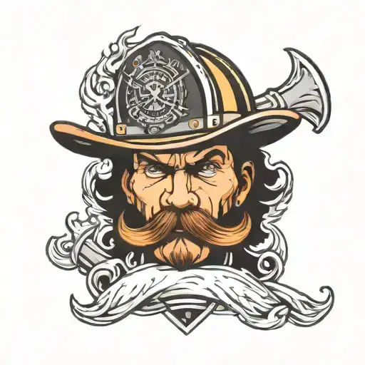 mustache firefighter Christian conservative man tattoo design idea