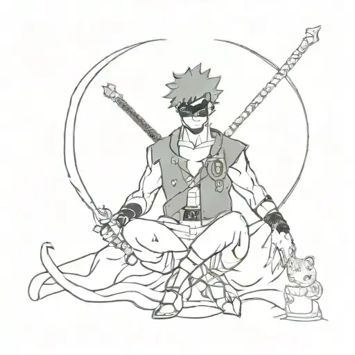 red power ranger, Zoro one piece, sound hashira demon slayer, and asta from black clover  tattoo design idea