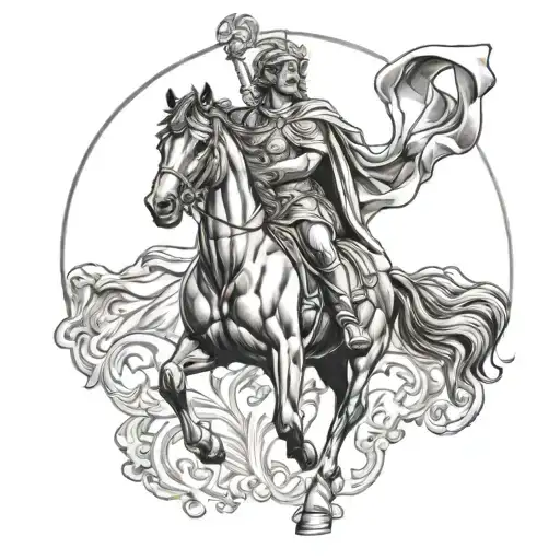Alexander The Great with horse and Zeus tattoo design idea