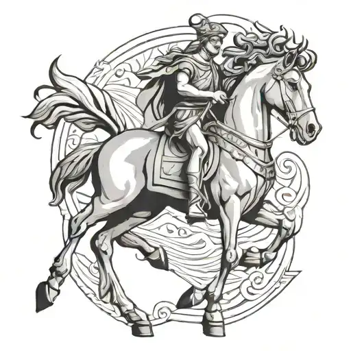 Alexander The Great with horse  tattoo design idea
