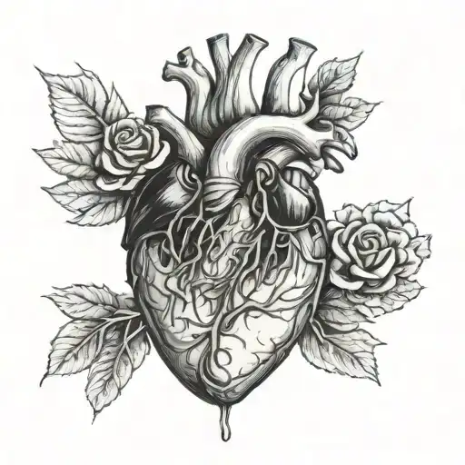 anatomical heart with father and son's hand tattoo design idea