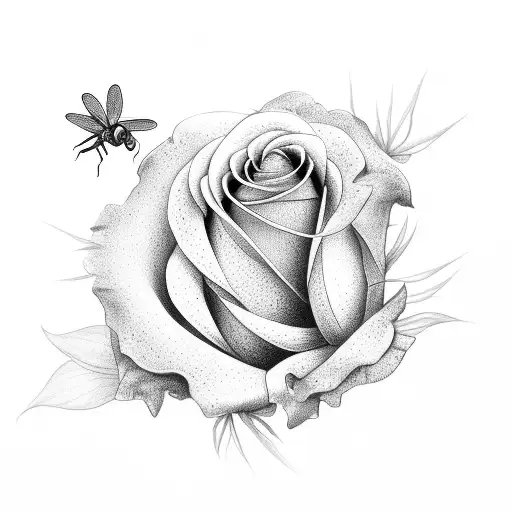 two roses with dragonfly in the middle tattoo design idea