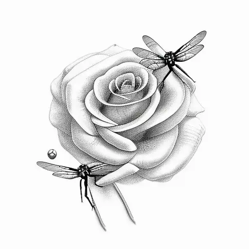 two roses and a dragonfly in the middle of them tattoo design idea
