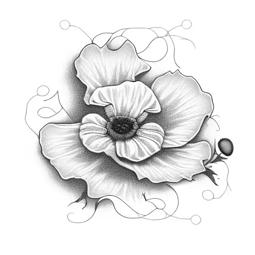 Mandela style tattoo with poppy flowers, morning glory flowers, and holly flowers tattoo design idea
