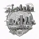 Skyline of downtown Kansas City with a silhouette of the Kansas City Chiefs logo incorporated tattoo design idea