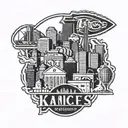 Skyline of downtown Kansas City with a silhouette of the Kansas City Chiefs logo incorporated tattoo design idea