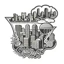 Skyline of downtown Kansas City with a silhouette of the Kansas City Chiefs logo incorporated tattoo design idea