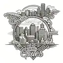 Skyline of downtown Kansas City with a silhouette of the Kansas City Chiefs logo incorporated tattoo design idea