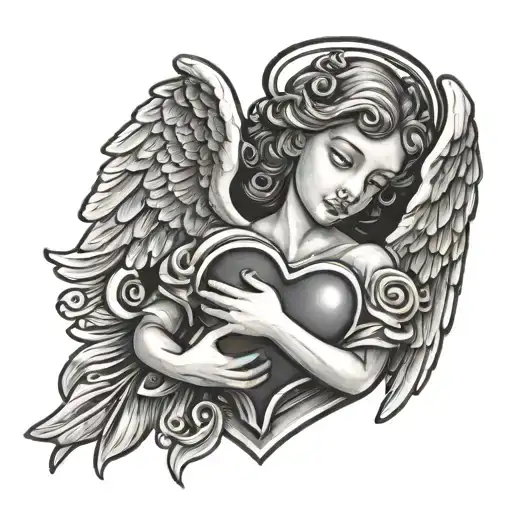 angel holding a heart tattoo design idea