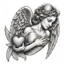 angel holding a heart tattoo design idea