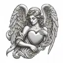angel holding a heart tattoo design idea