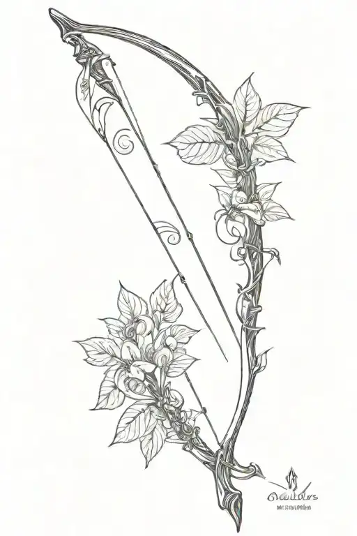 vine recurve bow with arrow design tattoo design idea