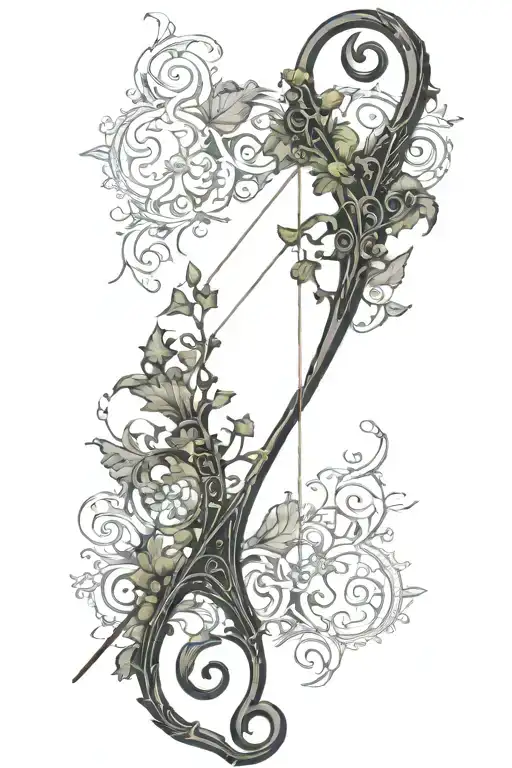 vine recurve bow with arrow design tattoo design idea