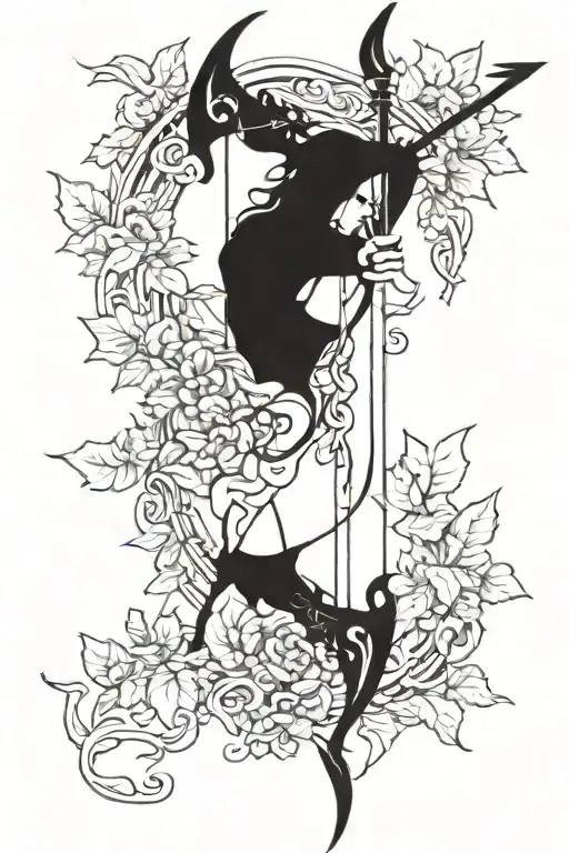 bow and arrow with ivy leaves tattoo design idea