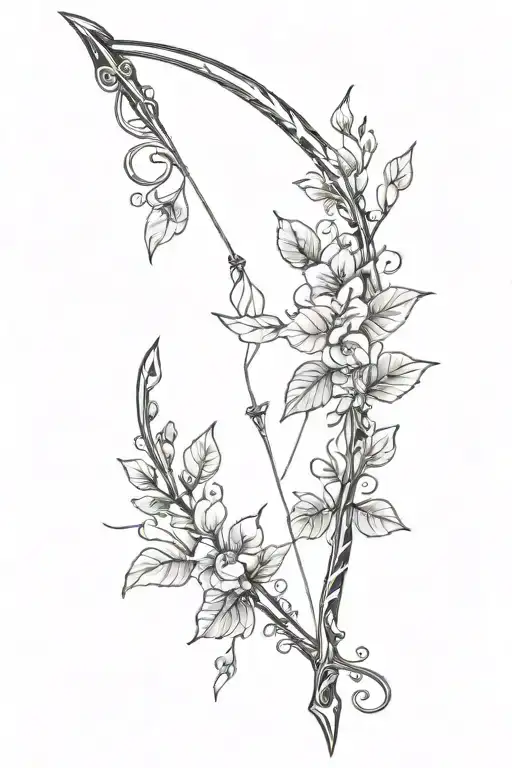 vine bow with arrow weapon tattoo design idea